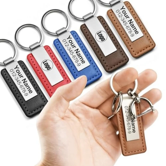 Personalized Leather & Stainless Steel Keychain – Custom Name ID Gift for Men & Dad cover image 1