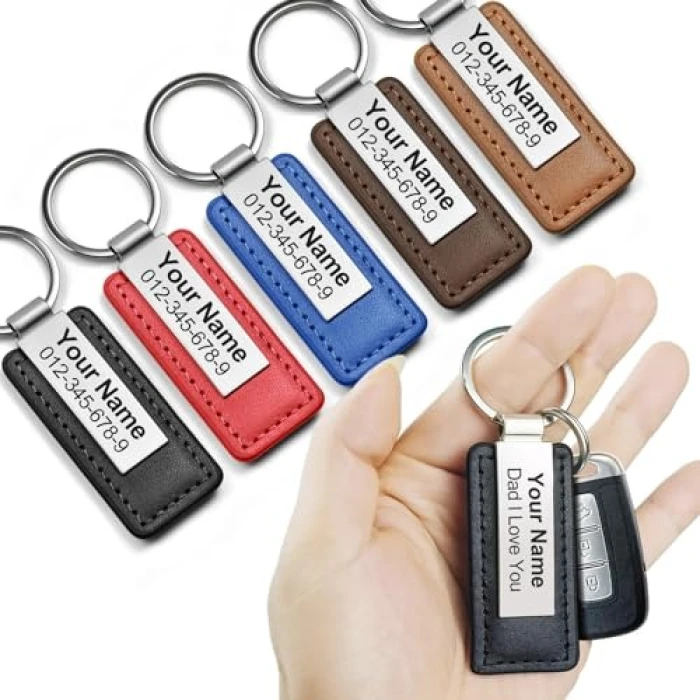 Personalized Leather & Stainless Steel Keychain – Custom Name ID Gift for Men & Dad cover image 3