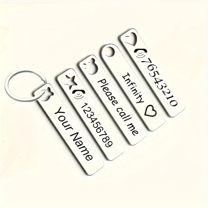 Custom Engraved Stainless Steel Keychain Personalized Contact Info Tag Simple Unplated Keyring cover image 2