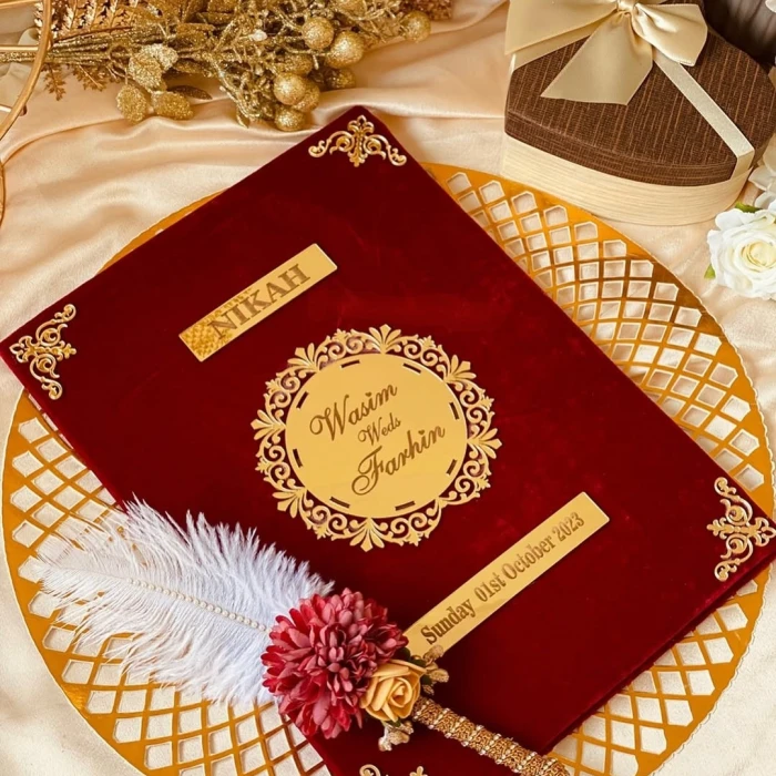 Premium Velvet Nikkah Certificate Booklet with Free Luxury Pen cover image 1