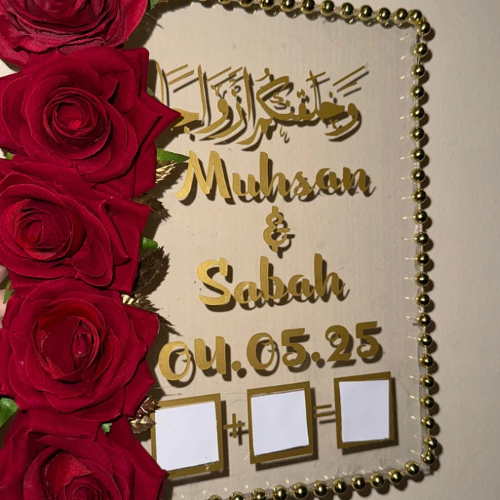Personalized Acrylic Nikkah Thumb Board Modern with Red Rose cover image 1
