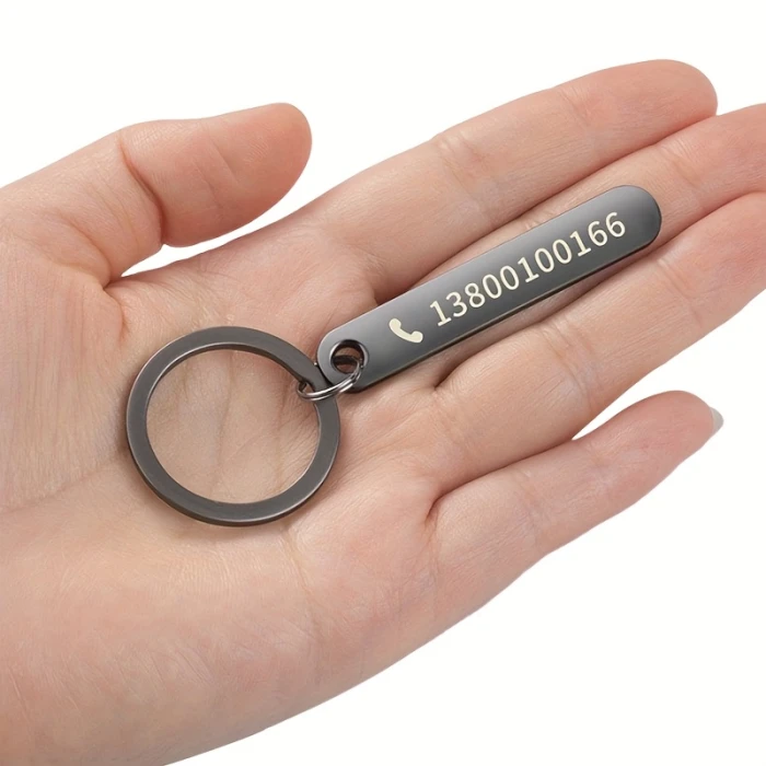 Customizable Double‑Sided Engraved Stainless‑Steel Keychain Personalised Name & Phone Number Tag cover image 1
