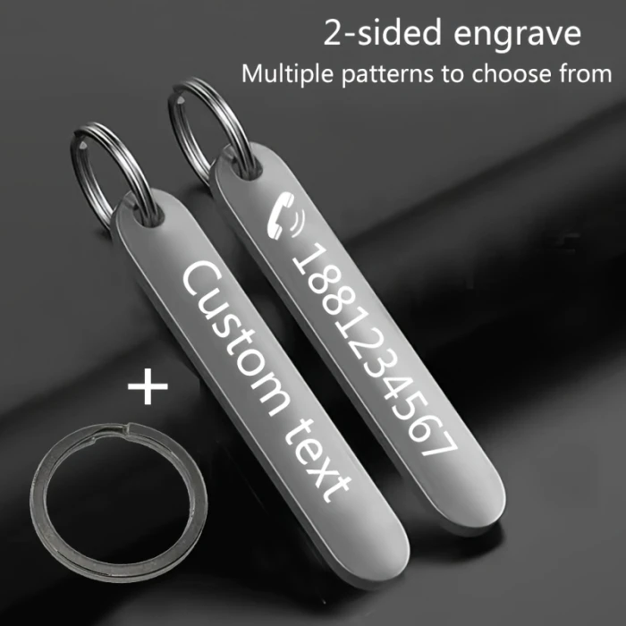 Customizable Double‑Sided Engraved Stainless‑Steel Keychain Personalised Name & Phone Number Tag