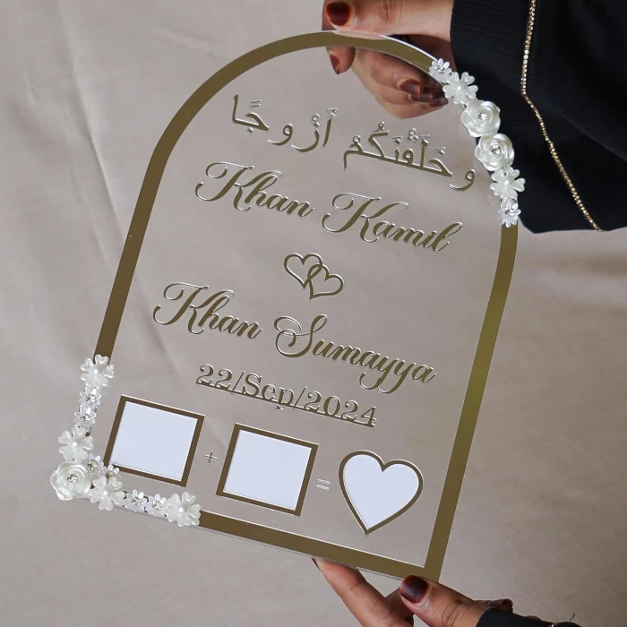 Elegant Floral Acrylic Nikah Thumb Board Custom Muslim Wedding Décor cover image 1