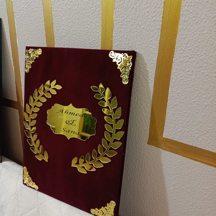 Premium Personalized Nikkah Booklet Maroon Velvet cover image 2