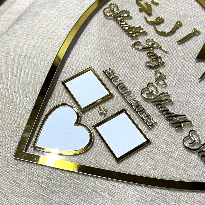 Personalized Heart Shaped Thumbprint Plaque Golden & Transparent Acrylic cover image 1