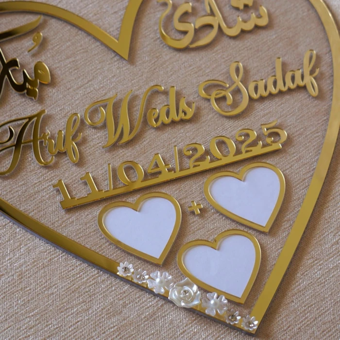 Acrylic Personalized Heart‑Shape Nikah Thumb Board Gold Acrylic with Floral Design by Gifts Aura cover image 2