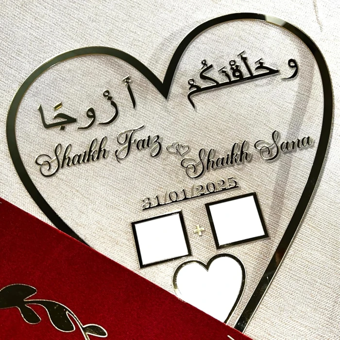 Personalized Heart Shaped Thumbprint Plaque Golden & Transparent Acrylic