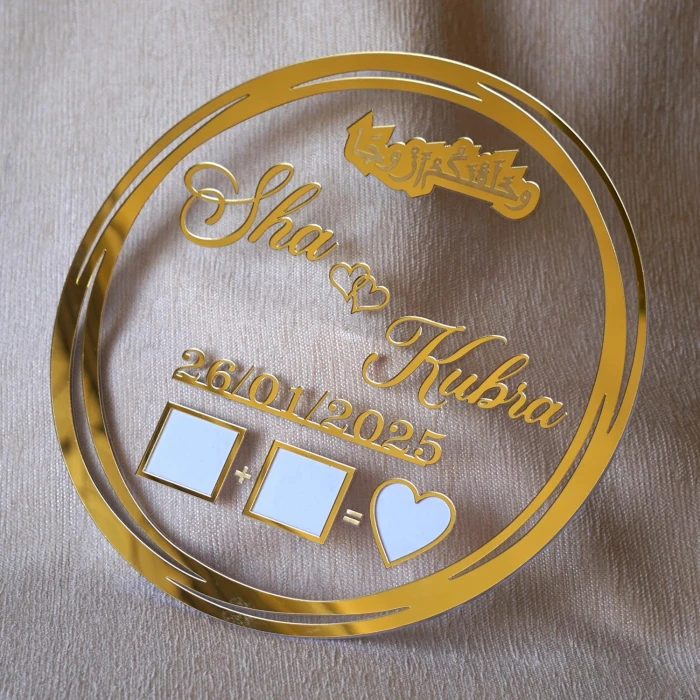 Round Golden Nikah Thumb Board Elegant Floral Wedding Keepsake cover image 4