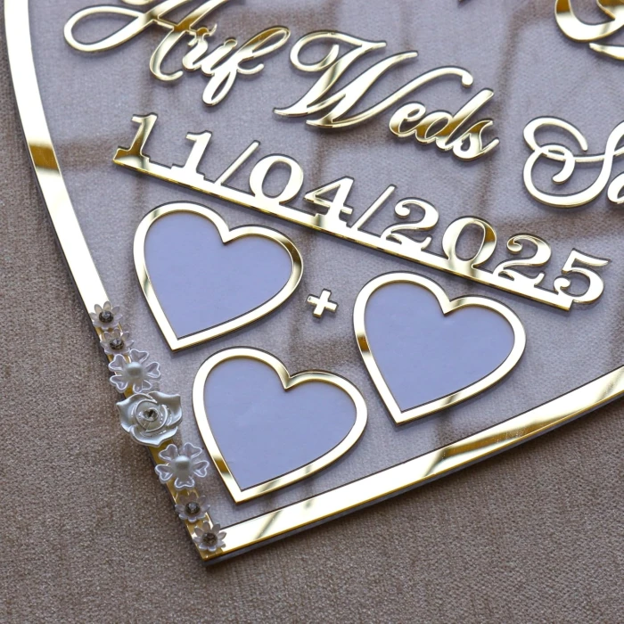Acrylic Personalized Heart‑Shape Nikah Thumb Board Gold Acrylic with Floral Design by Gifts Aura cover image 5