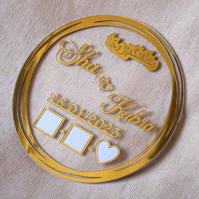 Round Golden Nikah Thumb Board Elegant Floral Wedding Keepsake cover image 2