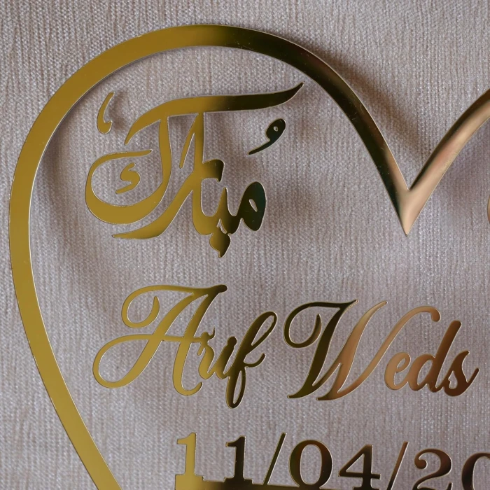 Acrylic Personalized Heart‑Shape Nikah Thumb Board Gold Acrylic with Floral Design by Gifts Aura cover image 1