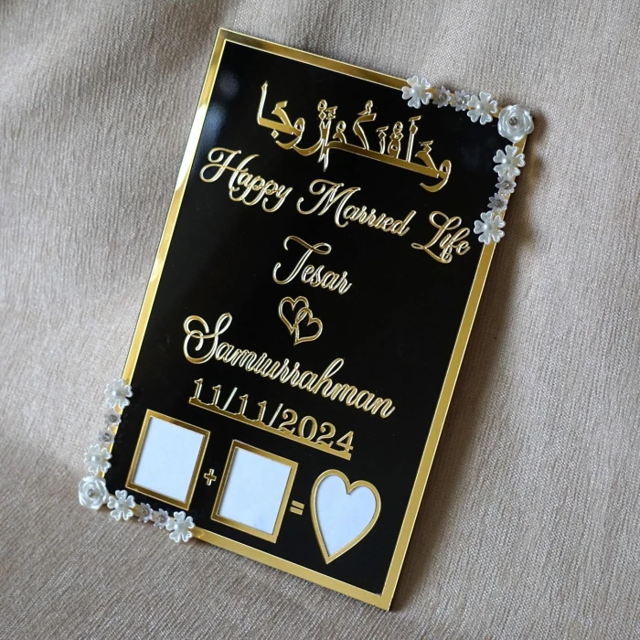 Personalized Muslim Nikah Thumbprint Board – Black & Gold Acrylic with Floral Embellishments cover image 4