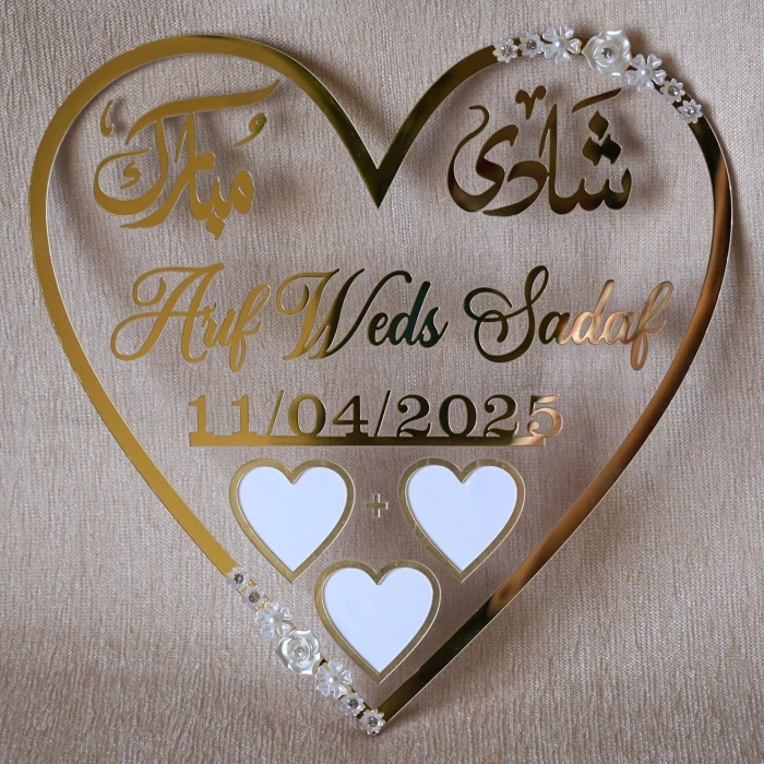 Acrylic Personalized Heart‑Shape Nikah Thumb Board Gold Acrylic with Floral Design by Gifts Aura cover image 3