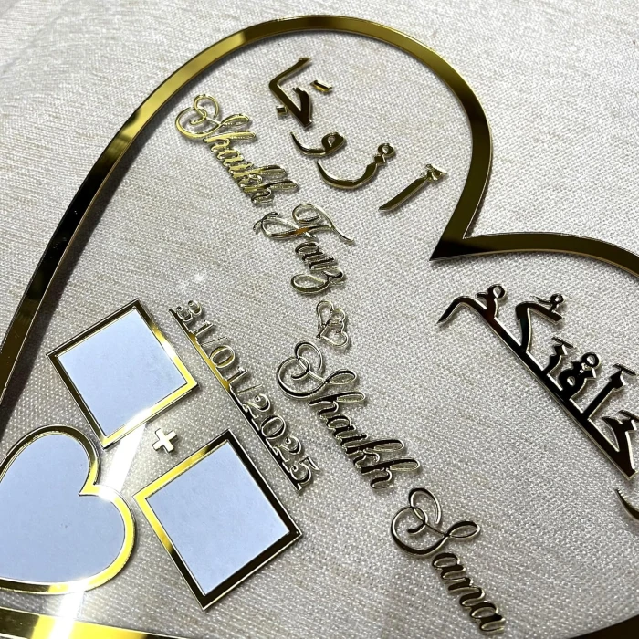 Personalized Heart Shaped Thumbprint Plaque Golden & Transparent Acrylic cover image 3