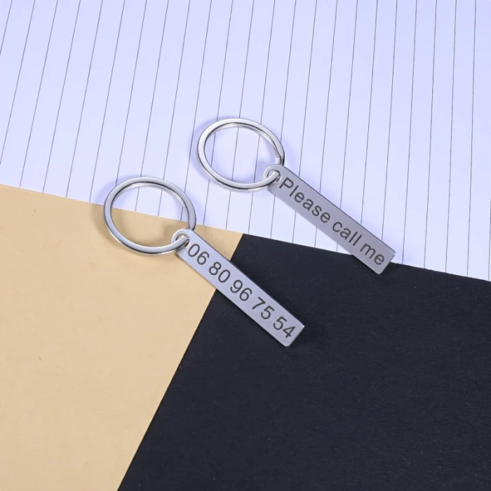 Customizable Stainless Steel Keychain Personalized Name & Phone Tag cover image 4