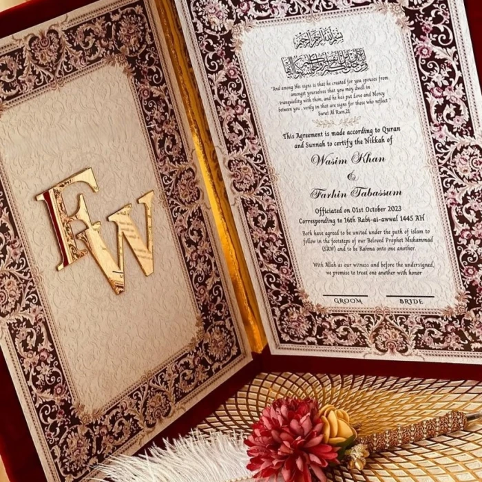 Premium Velvet Nikkah Certificate Booklet with Free Luxury Pen cover image 2