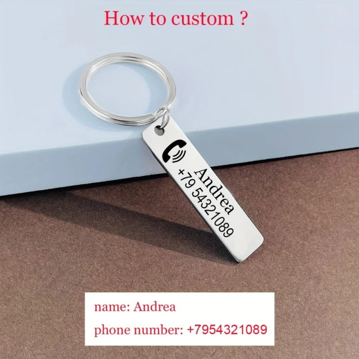Custom Engraved Stainless Steel Keychain – Personalized Name or Phone Number Tag, Anti‑Lost ID Charm cover image 1
