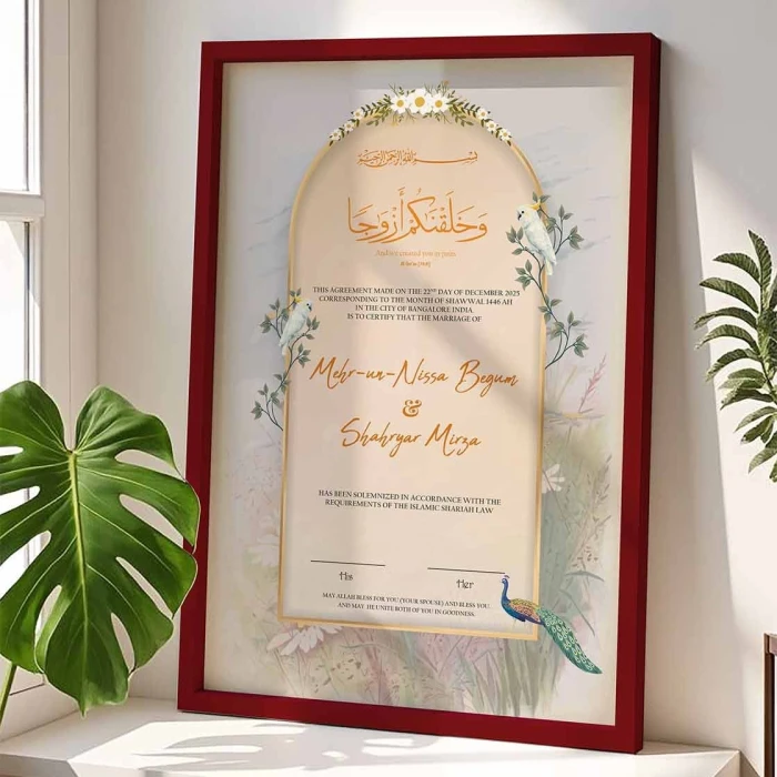 Birds Theme Nikkah Certificate Frame Custom Premium Wood cover image 2