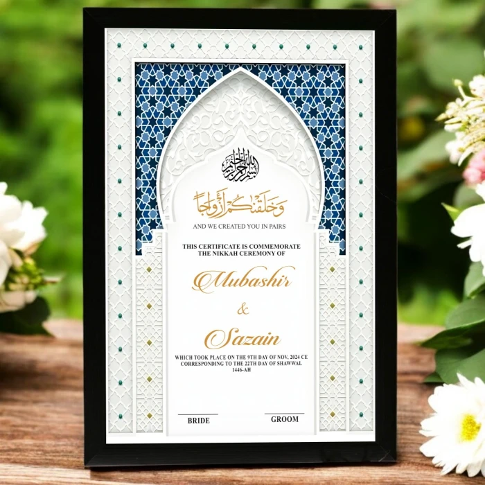 Nikkah Certificate Gift with Custom Text and Framed Finish