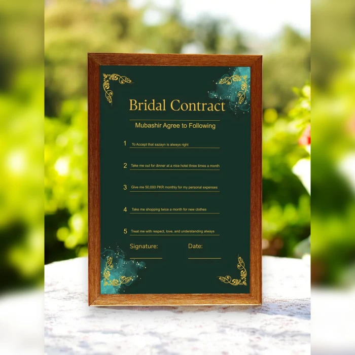 Bridal Contract Green Scroll Timeless Wedding Agreemen cover image 2
