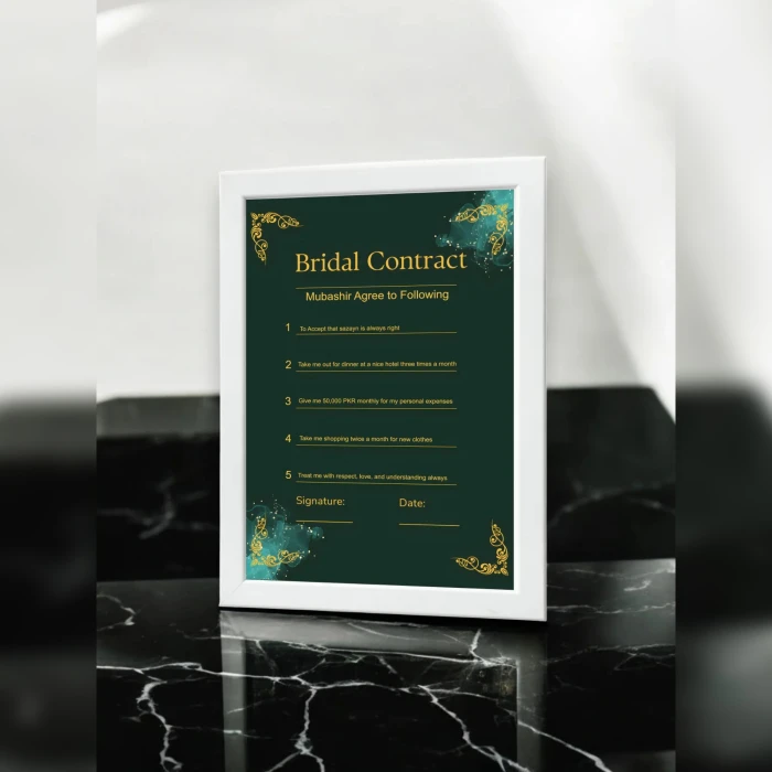Bridal Contract Green Scroll Timeless Wedding Agreemen cover image 1