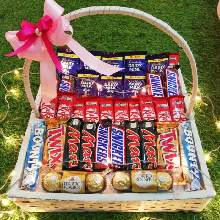 Choco Hamper for Her – Pink Ribbon Chocolate Gift Basket