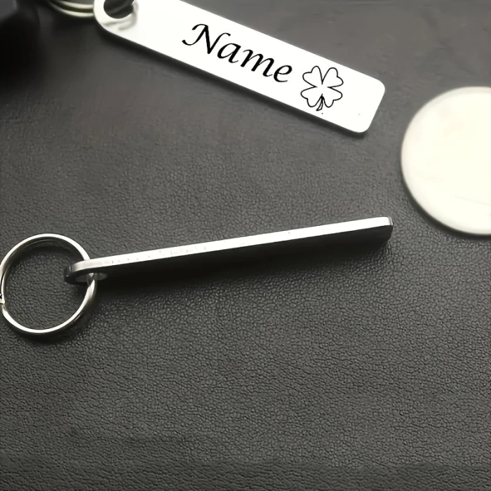 Custom Engraved Stainless Steel Keychain Personalized Contact Info Tag Simple Unplated Keyring cover image 3