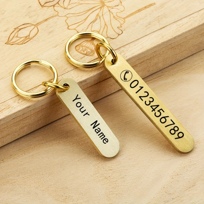 Custom Brass Phone Number Keychain  Personalized Anti Lost Tag for Car Keys Simple Keychain for Men & Women