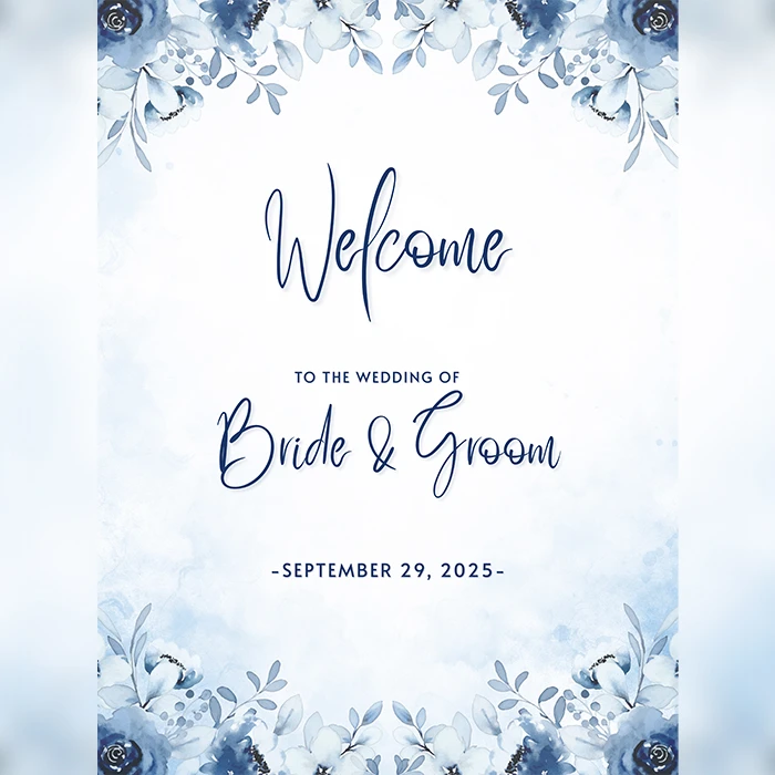 Blue Flower Wedding Welcome Board Elegant Custom Sign cover image 1