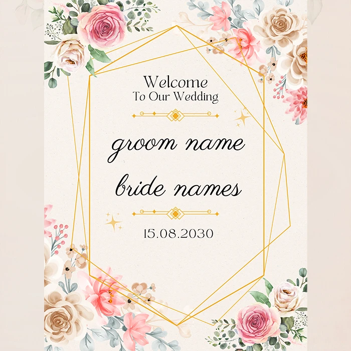 Floral Wedding Welcome Sign Elegant Personalized Boards cover image 1