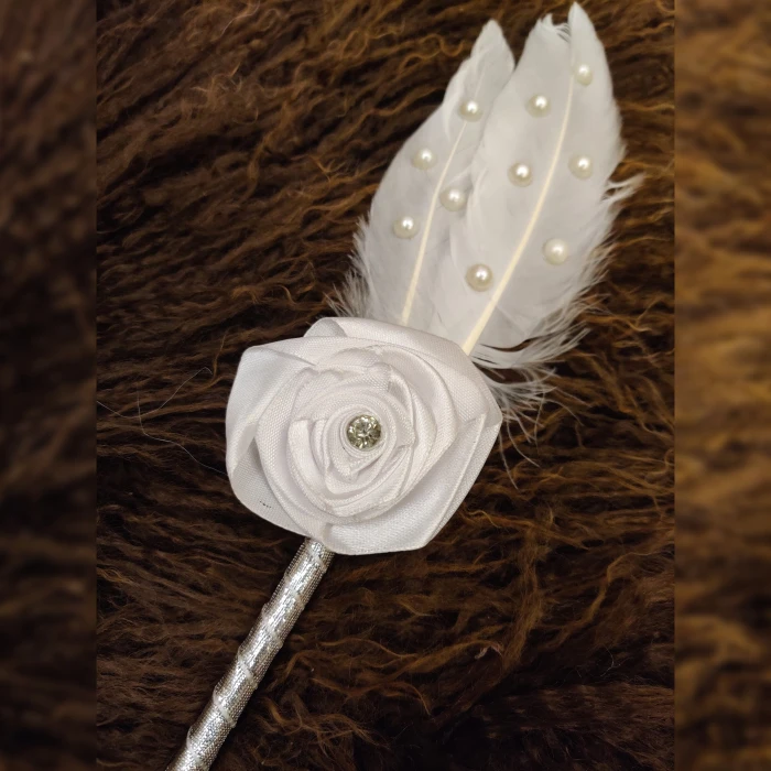 Handmade White Nikkah Pen with Elegant Flower Design