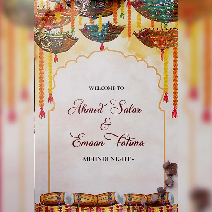 Customized Mehndi Welcome Board Personalize Bride and Groom Name cover image 1