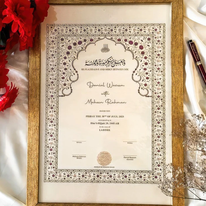 Personalized Islamic Nikkah Certificate with Custom Frame Muslim Wedding Gift