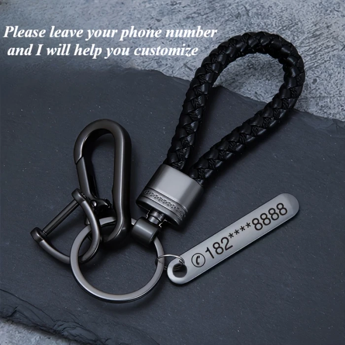 Custom Engraved Men's Braided Metal Keychain  Durable Zinc Alloy Personalized Gift for Couples