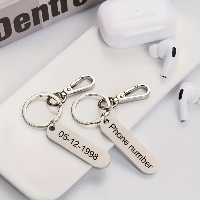 Custom Engraved Titanium Alloy Keychain Dual-Sided Name & Phone Tag