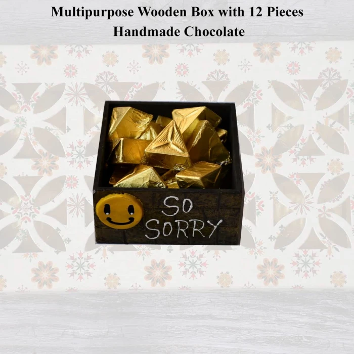 Sorry Gift Set – Greeting Card, Teddy Bear, 12 Chocolates & Wooden Box cover image 1