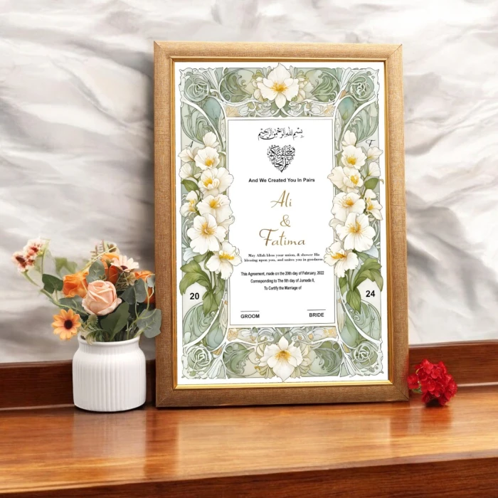Flowers Jasmine Premium Nikah Frame Delicate Floral Wedding Design cover image 1