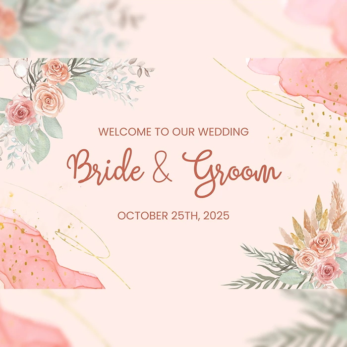 Pink Theme Wedding Welcome Board Custom Bride & Groom Name Sign cover image 1