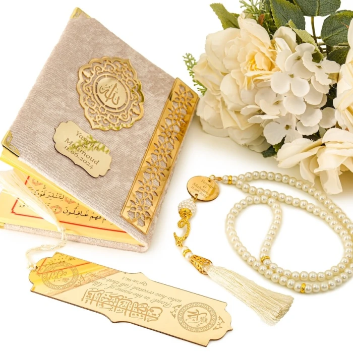 Personalized Velvet Dua Book & Tasbih Gift Set Custom Islamic Prayer Set