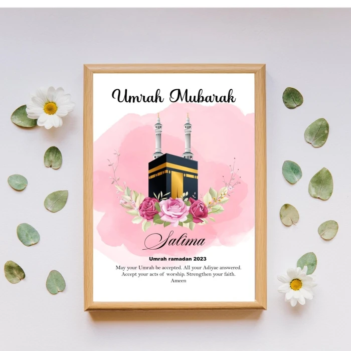 Custom Umrah Mubarak Printable Personalized Kaaba Art with Name, Date & Dua cover image 1