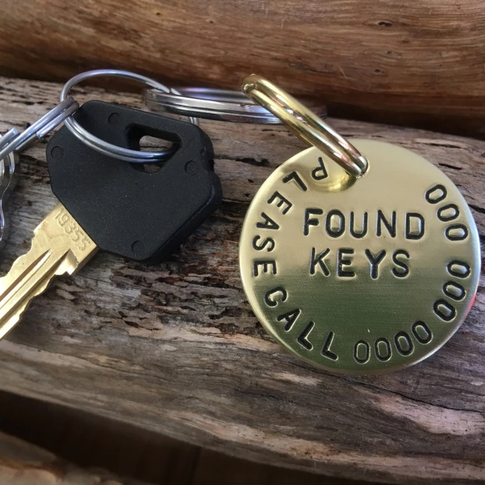 Personalized Brass Lost & Found Keychain Hand‑Stamped Contact Tag cover image 1