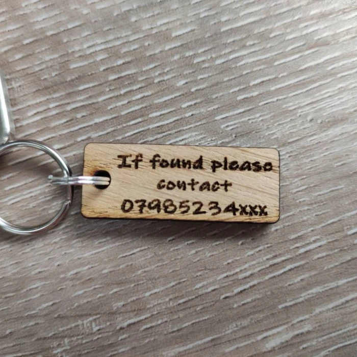 If Found Please Contact Oak Veneer Keyring – Custom Phone Number Lost Key Tag cover image 3