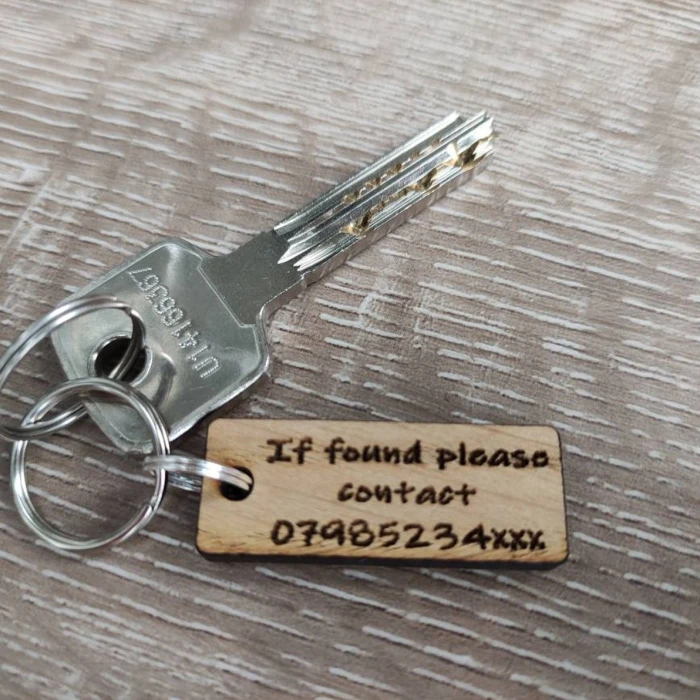 If Found Please Contact Oak Veneer Keyring – Custom Phone Number Lost Key Tag cover image 5