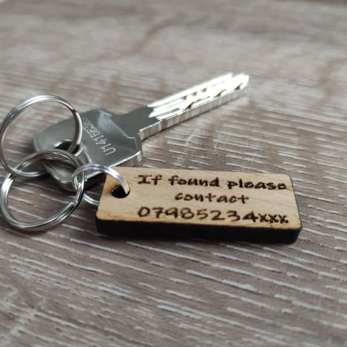 If Found Please Contact Oak Veneer Keyring – Custom Phone Number Lost Key Tag cover image 2