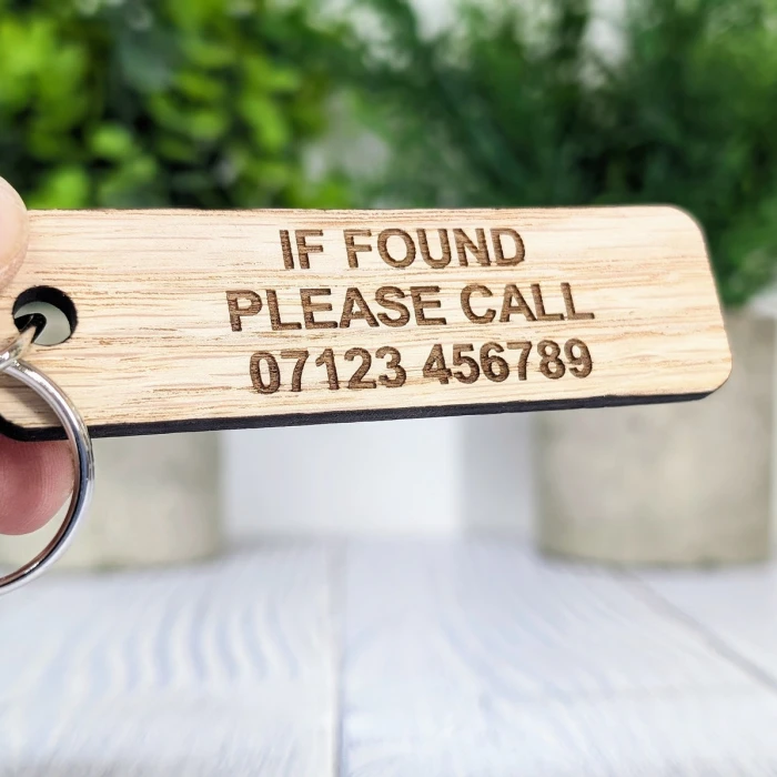 Personalized Oak Keyring – Custom "If Found Please Call