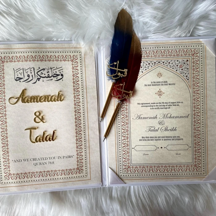 Personalized Luxury Nikkah Certificate – Custom Islamic Marriage Contract with Holder & Pens cover image 2
