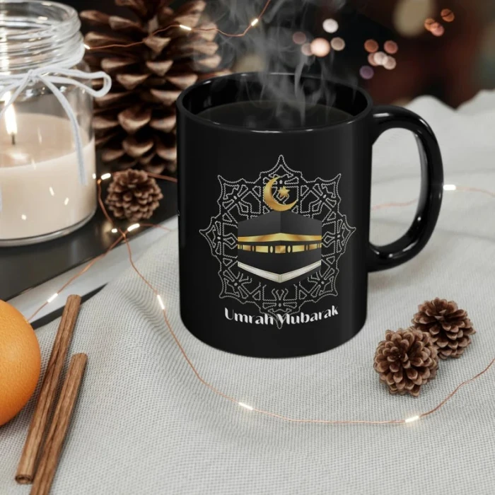 Umrah Mug for Gift Elegant Black Ceramic Islamic Mug