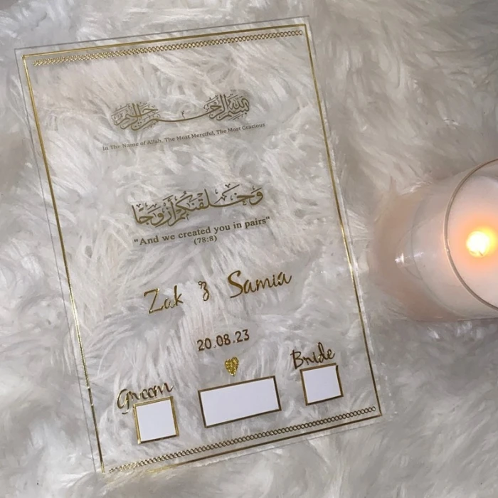 Personalized Nikah Acrylic Board Custom A4 Thumbprint Wedding Keepsake