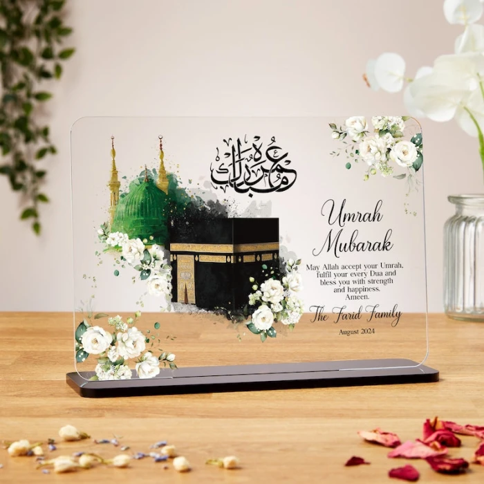 Umrah Mubarak Acrylic Plaque Elegant Spiritual Gift